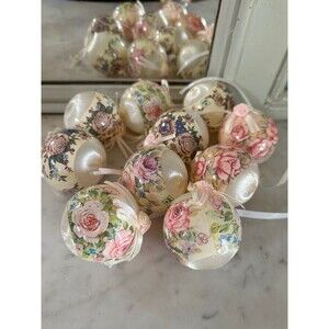 9 French country rustic shabby chic vintage tree ornaments Yves Rocher decoupage